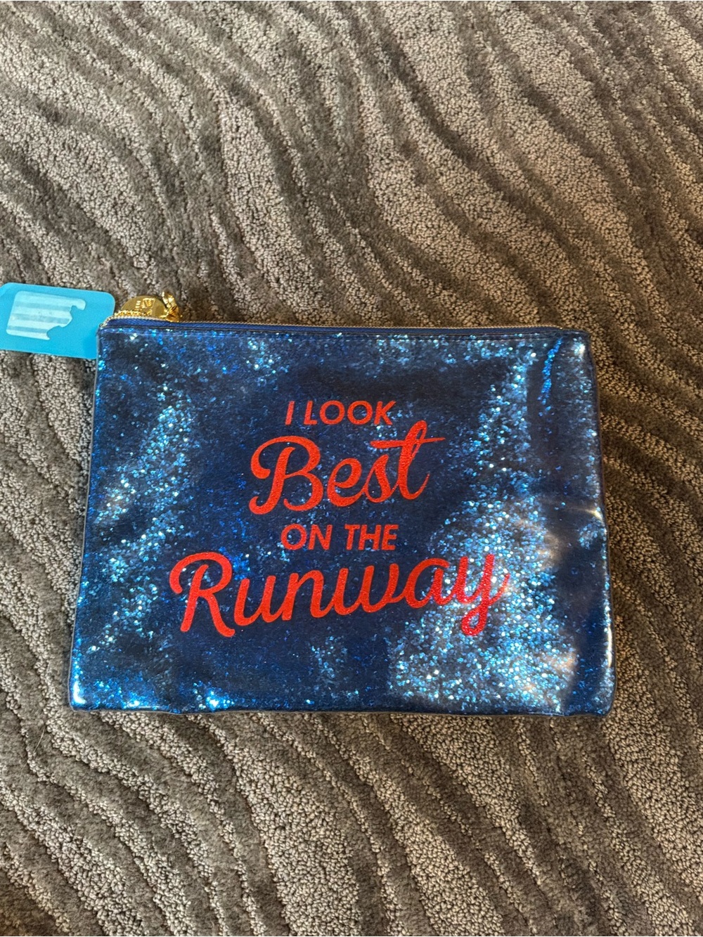Blue Glitter Travel Pouch - 'I Look Best on the Runway'